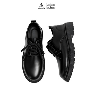 Giày Chunky Derby Nam POSEIDON Đế Cao 4cm Da PU Buộc Dây Màu Đen Lịch Lãm Cá Tính