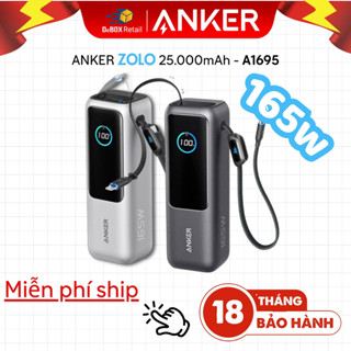 Pin sạc dự phòng Anker Zolo Power Bank 25000mAh 165W tích hợp cáp USB-C có thể thu gọn - A1695 Viettel phân phối