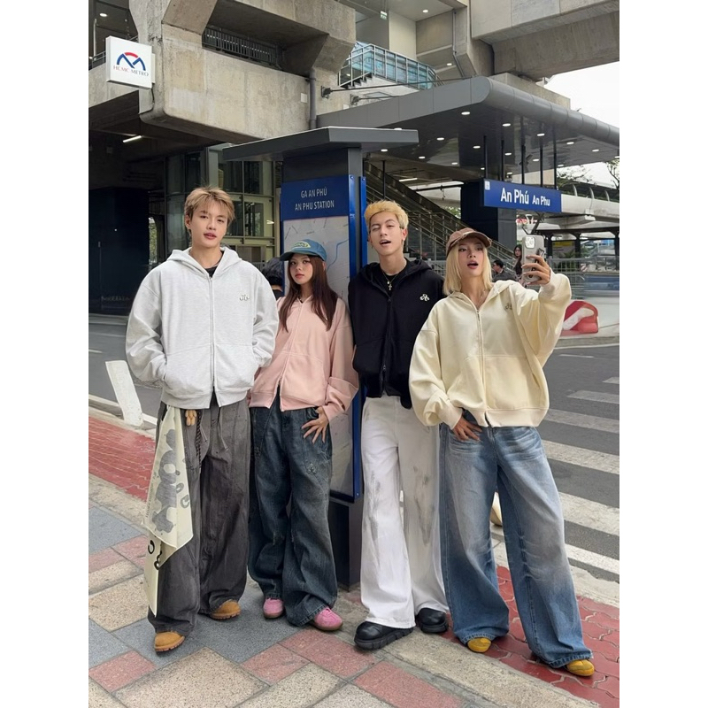 [Pass - [BST 2025] AB HOUSE -  Áo Khoác hoodie zip metal A double zipper form rộng Boxy  nam nữ (màu
