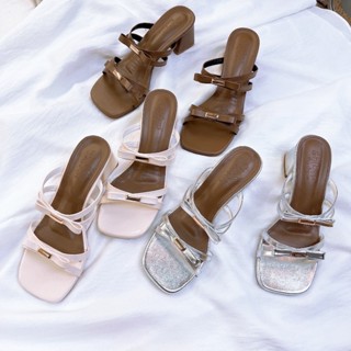 Guốc cao gót quai nơ Chị Đẹp Store gót vuông 5 phân, sandal cao gót quai nơ gót vuông  mã CD143