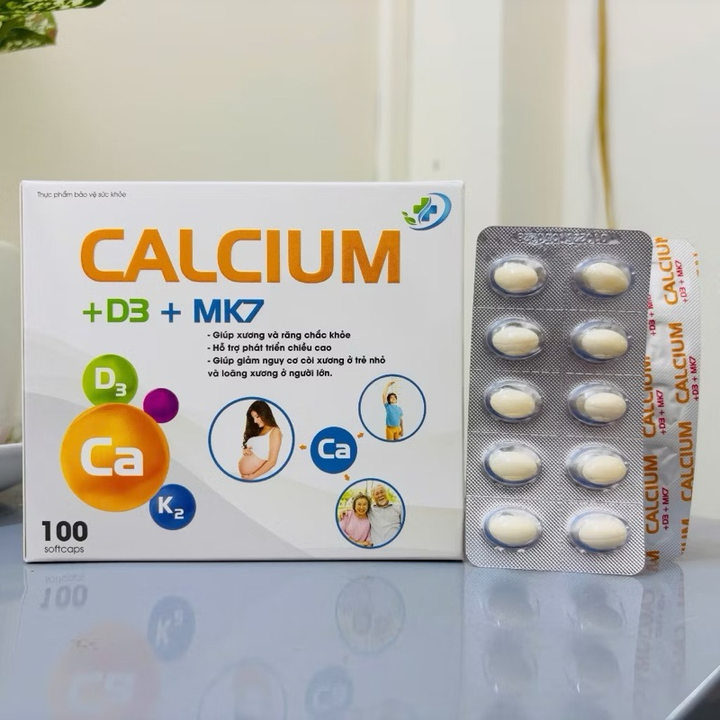 Calcium D3 MK7 - bổ sung Canxi bà bầu, trẻ nhỏ và người lớn 100 viên