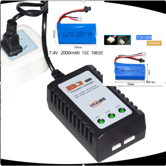 Bộ sạc B3 ,Pin 18650 7.4v 3000mah và 2000mah dùng cho xe điều khiển, xe công trình , xe múc