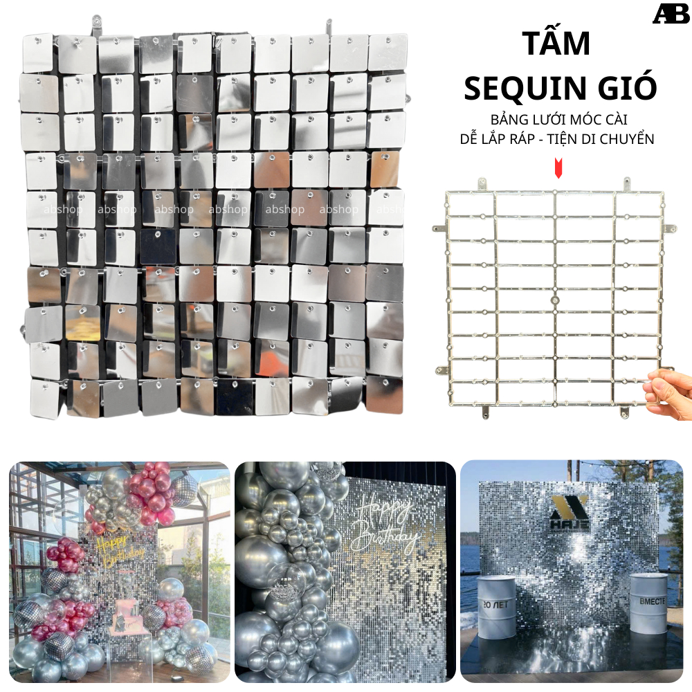 Tấm Sequin Vuông Lấp Lánh 30x30Cm, Sequin Trang Trí Phông Nền Backdrop Sinh Nhật Tiệc Cưới Sự Kiện