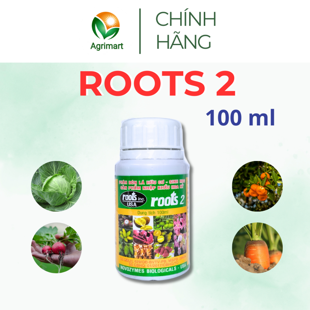 Phân bón lá hữu cơ sinh học Roots 2 Phát triển rễ Cứng cây Lá xanh Hoa nhiều kích nảy mầm - 100ml