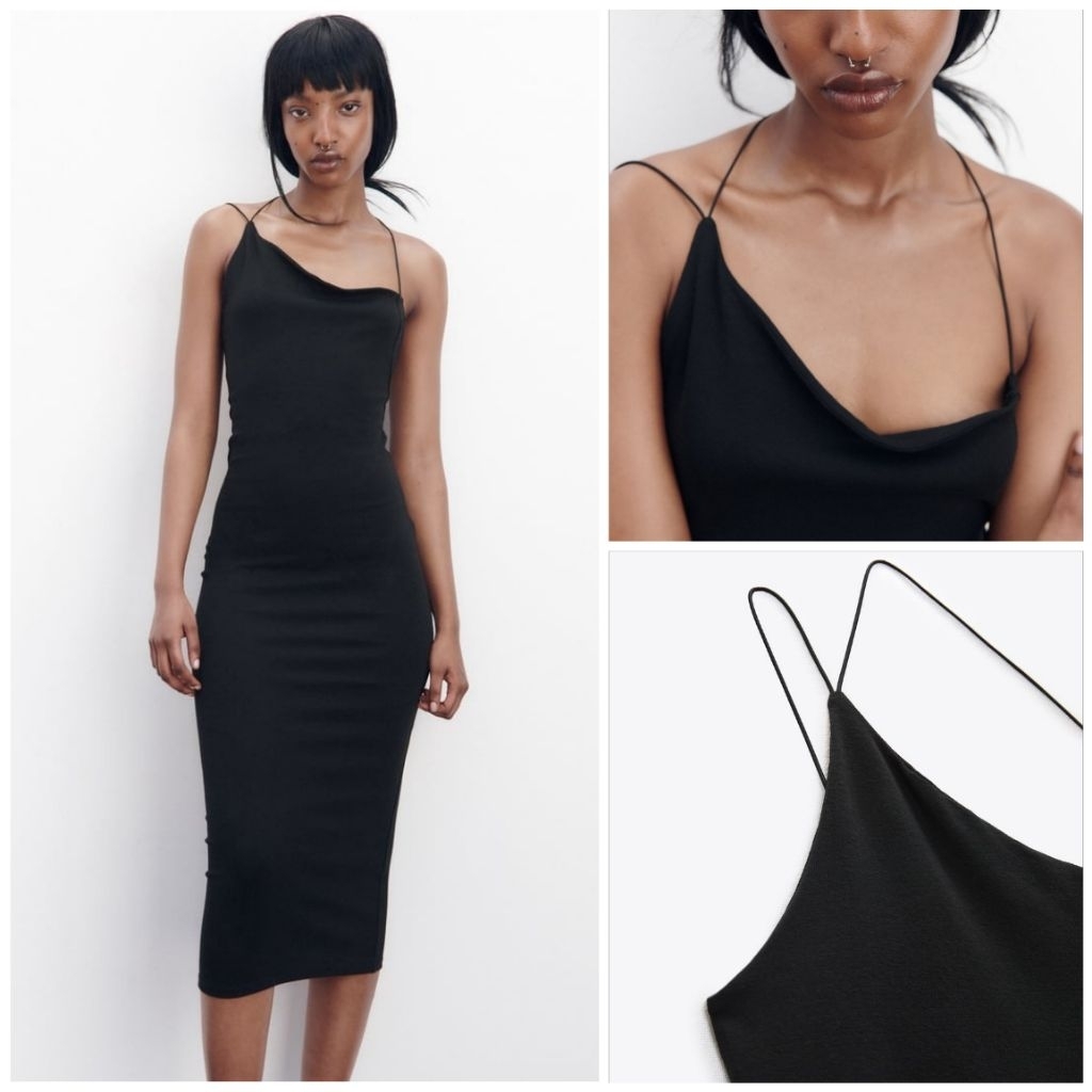 [HÀNG MỸ] Đầm maxi NICOLE MILLER ôm body dây mảnh ngực chéo thun dệt kim ánh kim đen