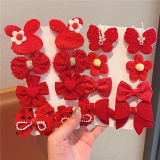 Set kẹp tóc màu đỏ nhiều mẫu cho bé