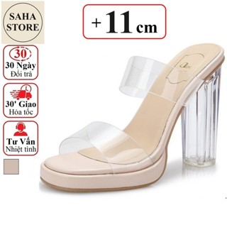 Guốc quai trong suốt 11cm SAHA288 dép nữ đế cao 9cm 7cm tăng 11 9 7 phân 11p 9p 7p bigsize big size to 42 41 gót tròn
