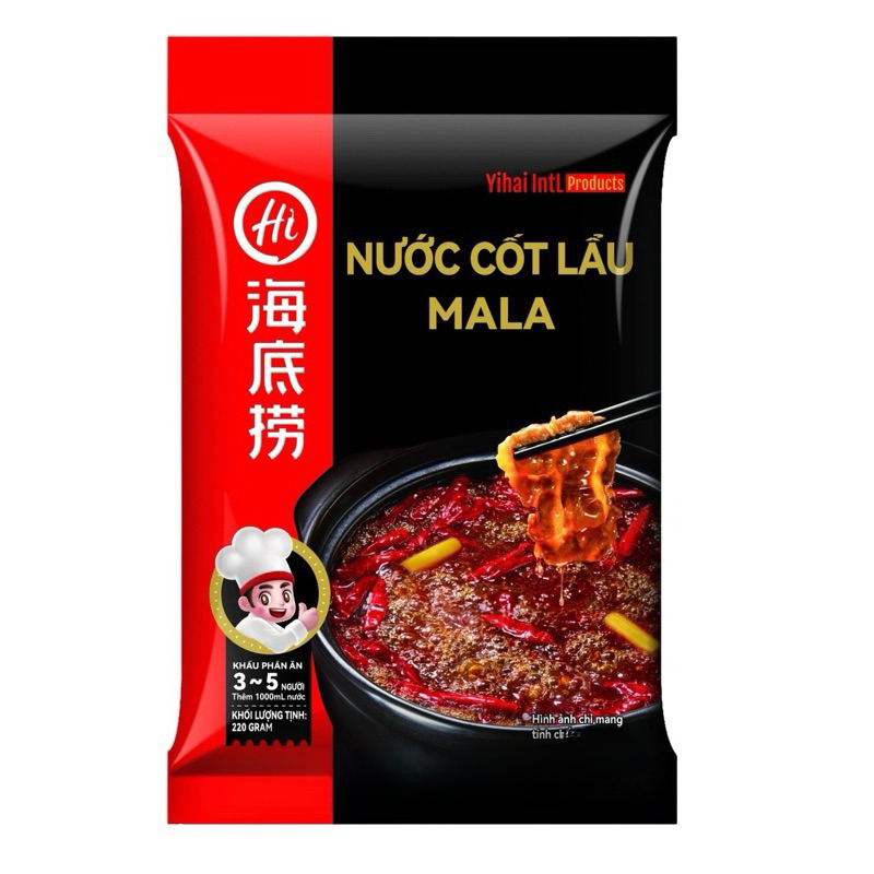 Gia vị lẩu bò cay thanh Haidilao, cốt lẩu bò cay tê mala trung quốc gói 220g