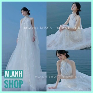 Sét Yếm Voan Trằng Họa Tiết Hoa Chụp Ảnh Concept Nàng Thơ