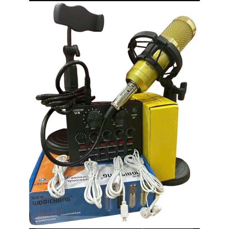 Combo mic thu âm  BM900 và sound card v8