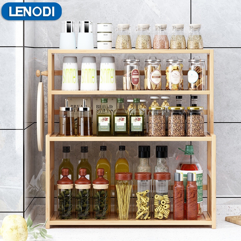 Kệ Gia Vị Để Bàn Nhà Bếp gỗ cao su tự nhiên Bền bỉ chống lại sự ăn mòn nhập khẩu Cao Cấ
