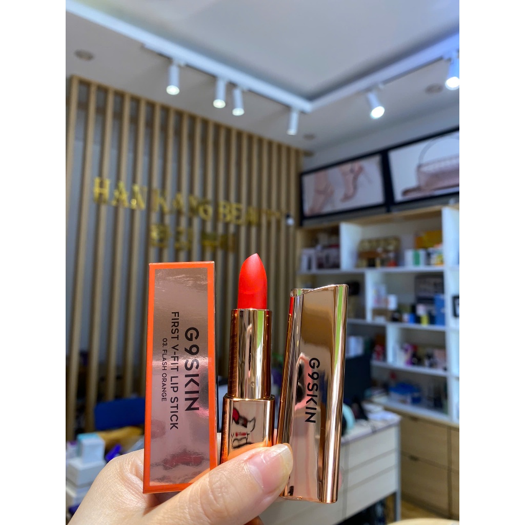Son Thỏi Lì Chất Siêu Mịn, Vỏ Vàng Cao Cấp G9 Skin First V-Fit Lipstick (No 03 - Đỏ cam)