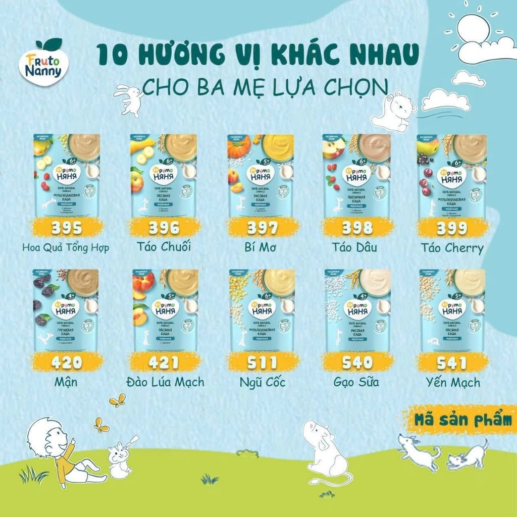 Bột ăn dặm ngọt Fruto Nga gói 200g cho bé từ 4 tháng tuổi date T8.9.2026 full tem phụ