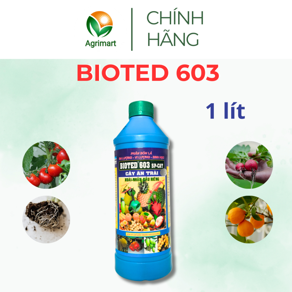 Phân bón lá Bioted 603 - Lớn nhanh đồng đều Nhiều chồi Trổ bông đều Tăng đậu trái - Chai 1 lít