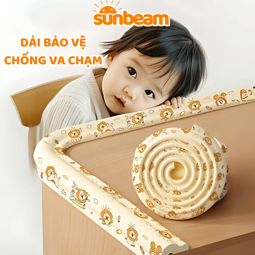 [CHÍNH HÃNG] Đệm Xốp SUNBEAM Bịt Góc Bàn, Đầu Giường Chống Va Chạm Cho Bé, Dải Bảo Vệ Bọc Cạnh Bàn