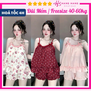  Đồ ngủ nữ 40-60kg đồ ngủ 2 dây quần đùi viền nhún đũi lạnh mềm mát 60CS03 đồ bộ nữ đồ mặc nhà dễ thương cute 