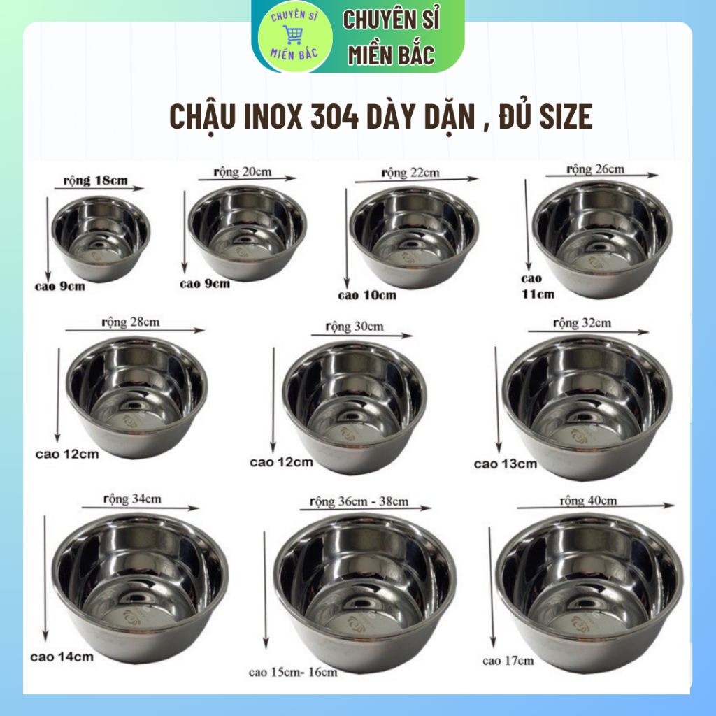 Thau inox Chậu Inox 304 - Âu Inox 304 Hàng Cao Cấp Nhập Khẩu Trực Tiếp Dày Dặn, Đẹp