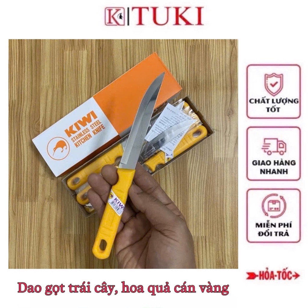 [1 dao - cán màu vàng] Dao gọt trái cây, hoa quả cán màu vàng, lưỡi dao làm từ chất liệu thép không 