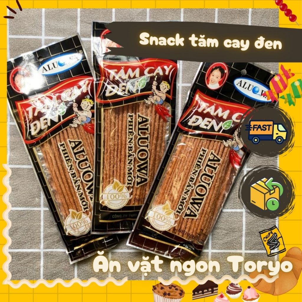 Combo snack tăm cay đen Aluowa, đồ ăn vặt cay cay (gói 20g)