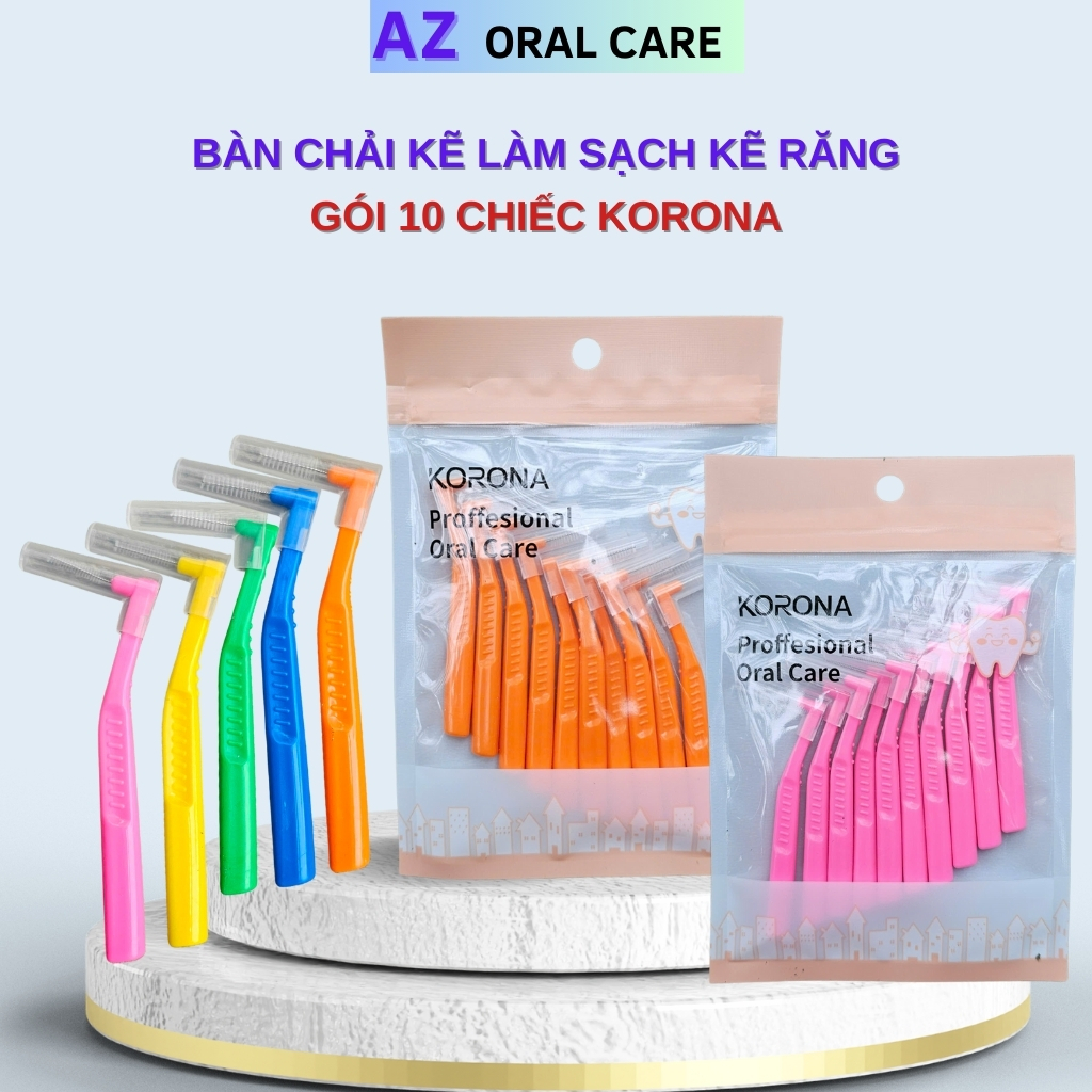  Bàn chải kẽ  Gói 10 chiếc  chữ L vệ sinh răng niềng mắc cài chỉnh nha AZ Oral care 