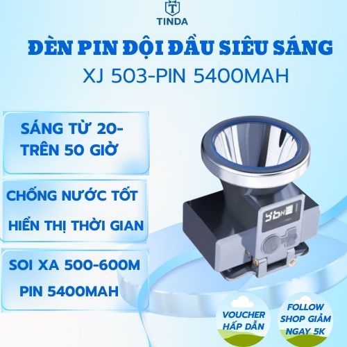 Đèn Pin Đội Đầu XJ 503 Siêu Sáng 200W-Pin5400mAh, Hiển Thị Thời Gian ,Sáng Từ 20-Trên  50 Giờ Chiếu Xa, Sạc USB Tiện Lợi