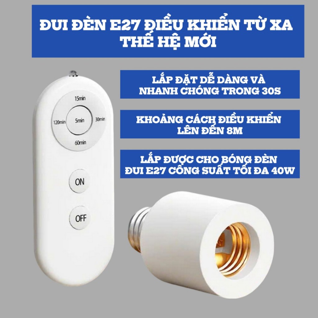 Đui Đèn Thông Minh E27 – Điều Khiển Từ Xa, Hẹn Giờ Tắt Đèn, Kèm Remote Có Pin K64
