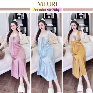 Đầm ngủ lụa tiểu thư MEURI đầm dây suông mặc nhà chất latin mềm mại phối ren sang trọng 40-70kg