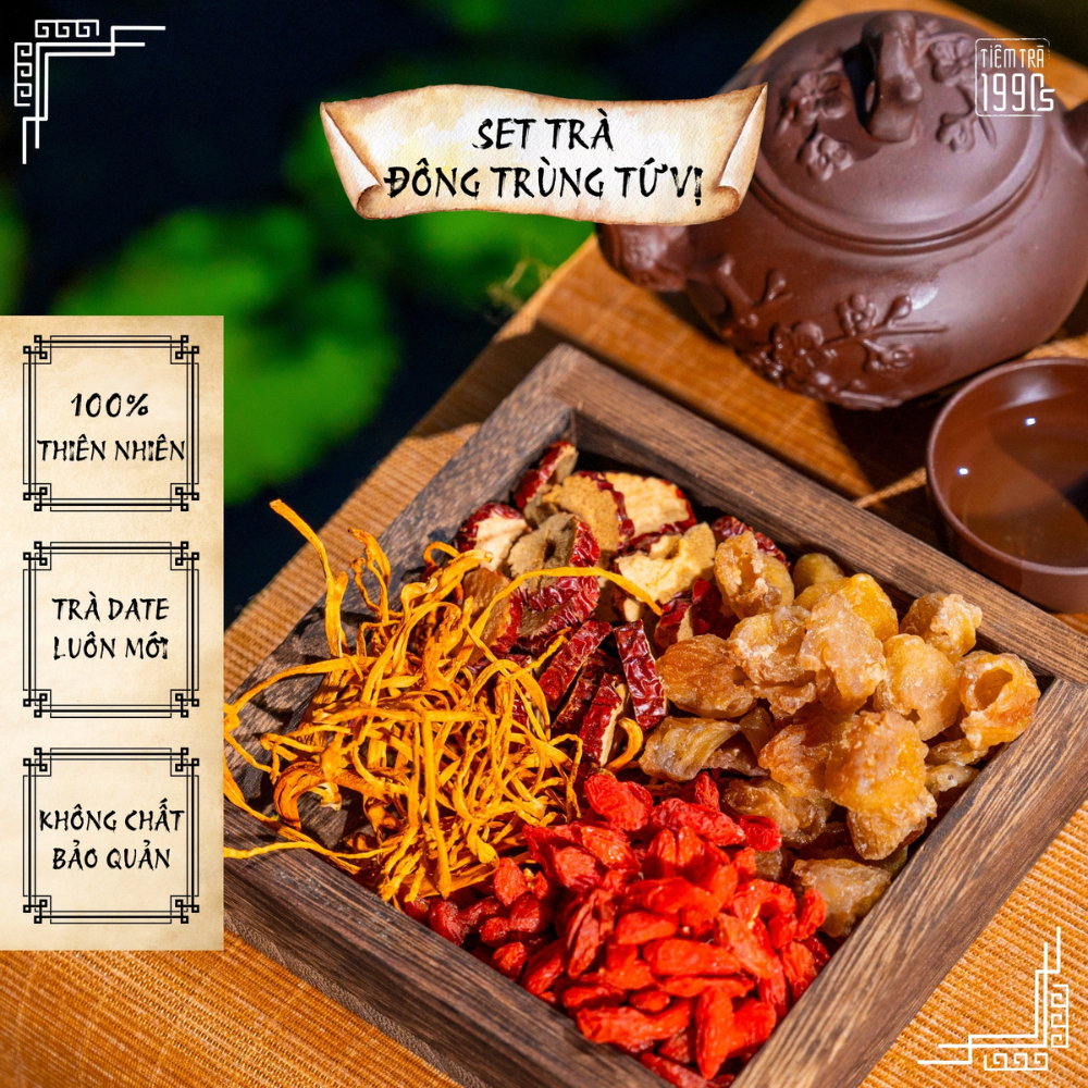  Set Trà Đông Trùng Tứ Vị Tiệm Trà 1990s trà thảo mộc ngủ ngon hỗ trợ tuần hoàn máu làm đẹp da tăng sức đề kháng 