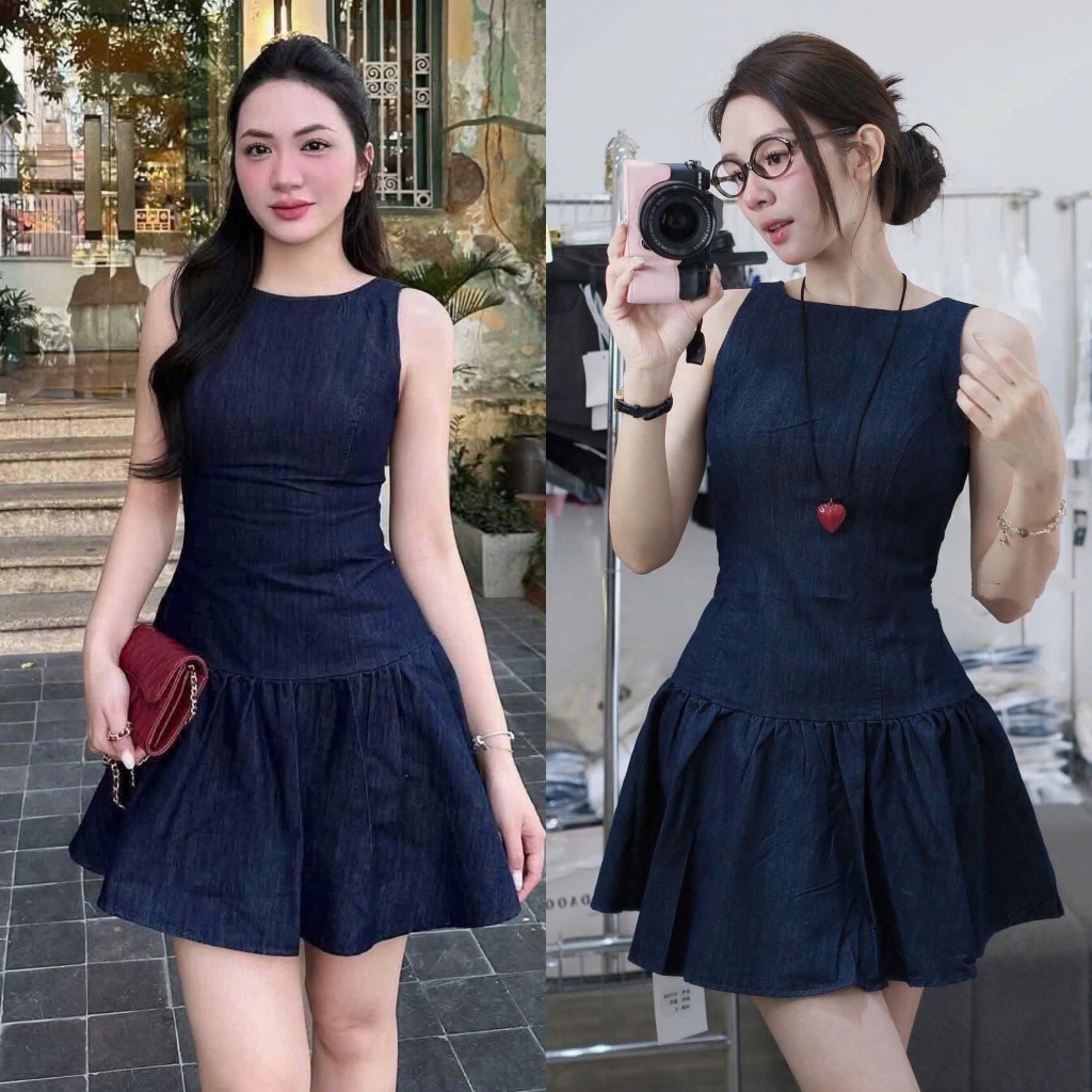 [V.08 Tặng Quần Bảo Hộ]: Váy Denim Xòe Cổ Thuyền Sát Nách Thiết Kế Hở Lưng Kế Hợp Khóa Kéo Siêu Slay (Ảnh Thật Trải Sàn) | BigBuy360 - bigbuy360.vn