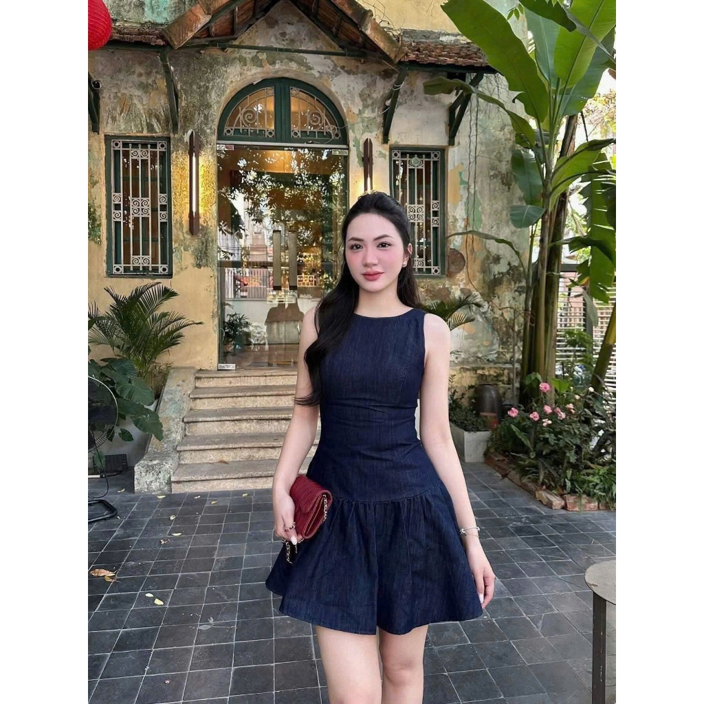 [V.08 Tặng Quần Bảo Hộ]: Váy Denim Xòe Cổ Thuyền Sát Nách Thiết Kế Hở Lưng Kế Hợp Khóa Kéo Siêu Slay (Ảnh Thật Trải Sàn) | BigBuy360 - bigbuy360.vn