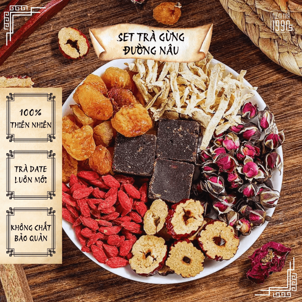 Set Trà Gừng Đường Nâu Tiệm Trà 1990s Giảm Đau Bụng Kinh, Giữ Ấm Cơ Thể, Ấm Tử Cung, Bổ Máu