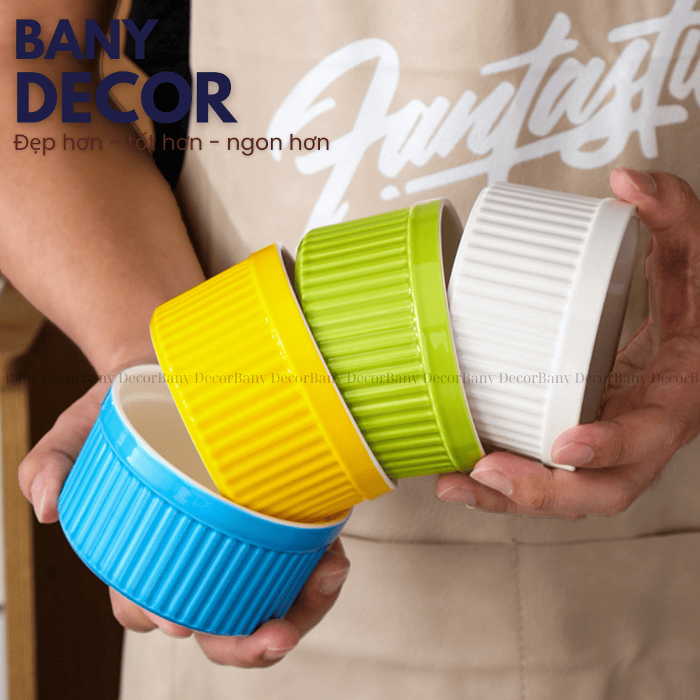 chén nướng bánh plan bánh cupcake vân sọc men bóng nhiều màu chịu nhiệt tốt an toàn cho sức khỏe bảo