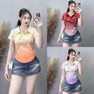 Áo thun polo loang màu in chữ nim xinh xắn cá tính - vạt bầu hách dáng