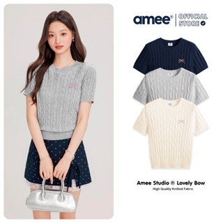 Áo Len Dệt Kim Nữ Cổ Tròn Ngắn Tay Nơ Thêu Amee Studio Local Brand Dành Cho Nữ