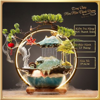 Thác Nước Phong Thủy 40*15*45cm Xông Trầm Hương Phật Di Lặc - Chim Hạc và Nai Trường Thọ