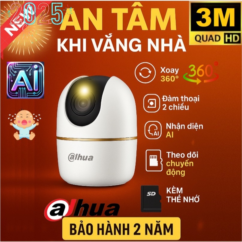 Camera Wifi Dahua Hero A1 DH-H3AE 3MP Xoay 360–AI Theo Dõi Chuyển Động–Đàm Thoại 2 Chiều–BH 24 Tháng