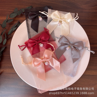 Combo 5 túi vải voan dây rút có gắn nơ kèm phụ kiện viên ngọc trang trí