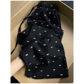 quần đũi ống rộng dáng suông {CÓ LOẠI NGẮN]  hoạ tiết in nơ   cạp chun lưng cao có dây rút