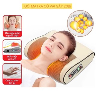 Gối massage hồng ngoại 20 bi cho cổ vai gáy, thiết bị mát xa giảm đau lưng cột sống -