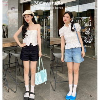 Quần Short nữ Meisy chất Jeans, kaki vải jeans mềm màu xanh nhat, xanh đậm, vi sinh mặc mát phong cách basic Hàn Quốc