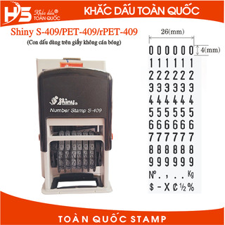Con dấu 6 dãy số, số cao 4 xoay tay liền mực Shiny rPet-409