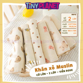 Khăn xô Muslin 2 lớp viền rode đa năng thoáng mát cho bé làm chăn hè khăn tắm quấn swaddle 100x100cm