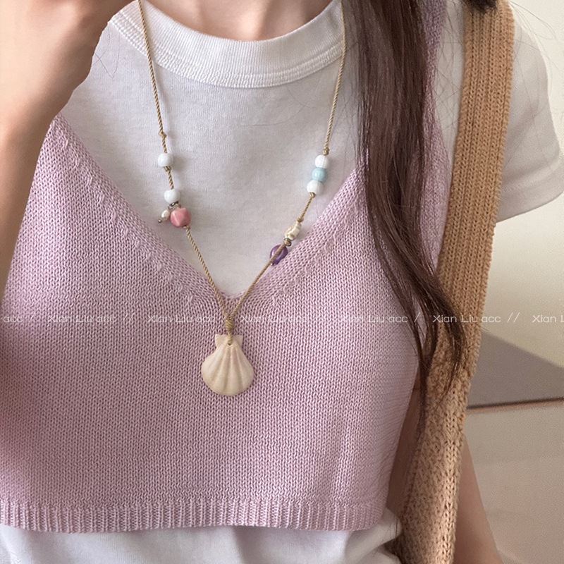 Dây chuyền vỏ sò trắng vintage đi biển xinh xắn cho nữ, dây chuyền đi biển hot 2025 ponnie | BigBuy360 - bigbuy360.vn