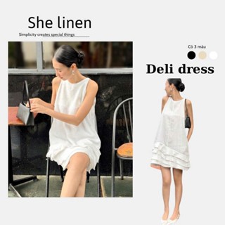 DELI DRESS- Đầm Suông Cổ Yếm Bèo Tầng Linen She Linen