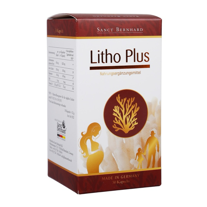 Canxi Hữu Cơ Tảo Biển Đỏ Litho Plus Lọ 60 viên Cho Bà Bầu Bổ Sung Canxi từ tảo biển-sieuthimevabe01