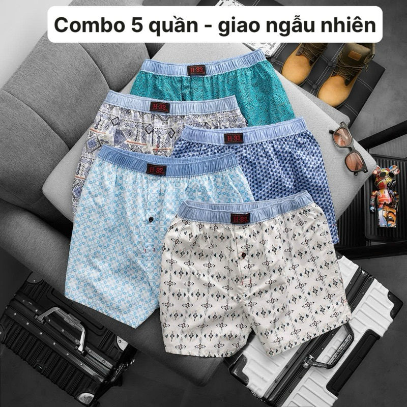 Combo 5 quần H33 không túi cho nam, chất vải kate cotton mềm mát, mặc nhà, mặc ngủ, làm quần lót bên