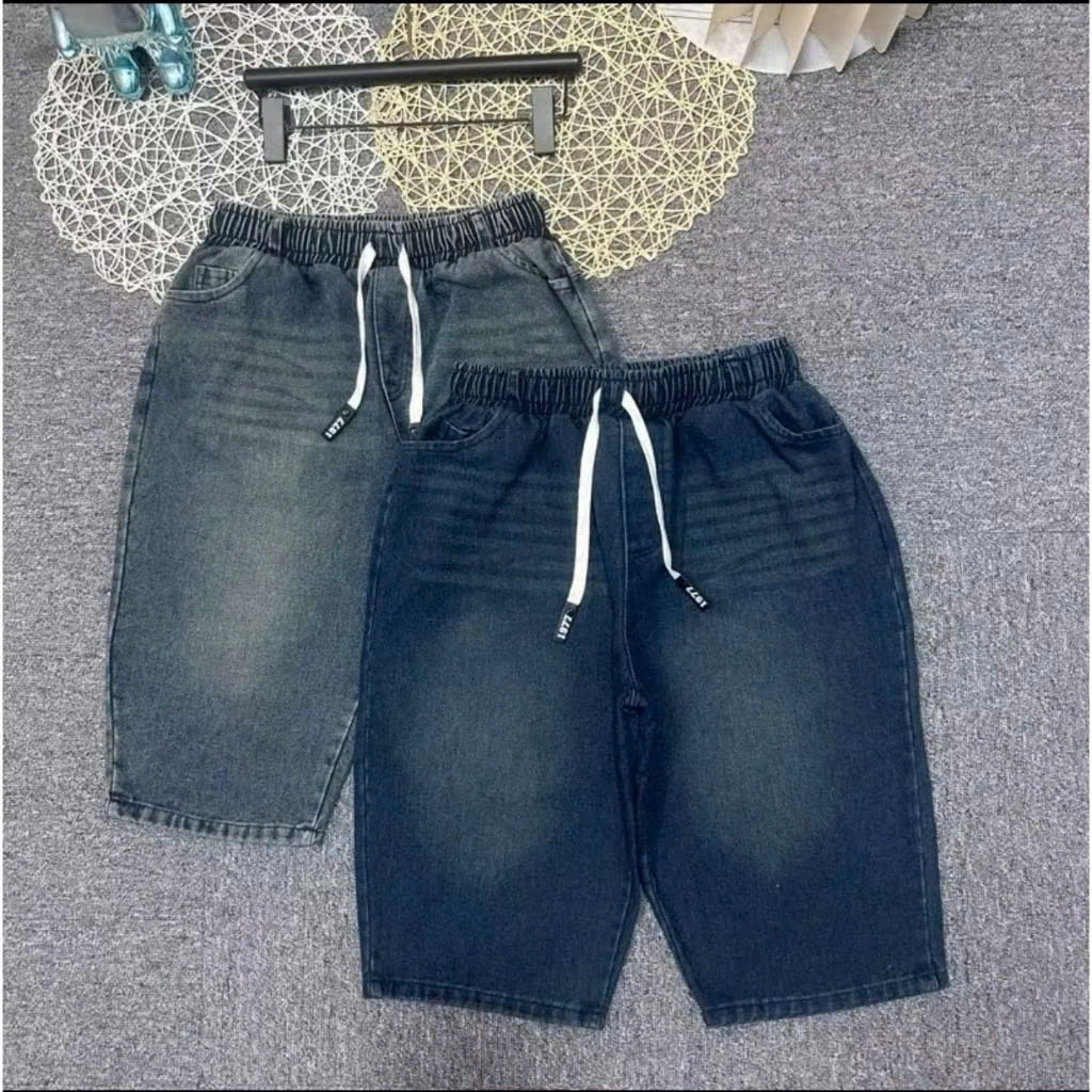 Quần Short Jean Nữ Dáng Ngố Qua Gối Form Baggy Thụng Cạp Cao Co Giãn, Quần Jean Ngố -