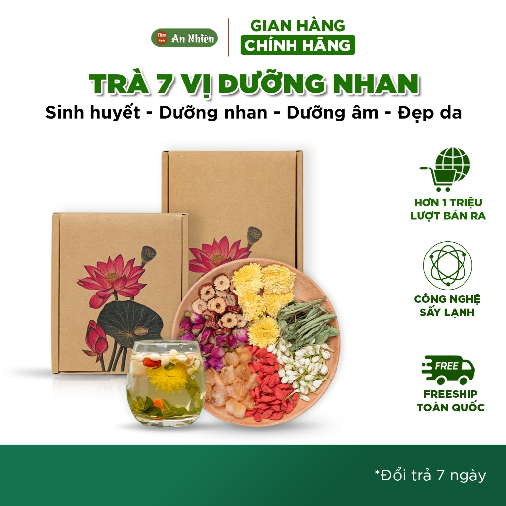 Trà Dưỡng Nhan Bảy Vị An Nhiên thanh nhiệt, an thần, sinh huyết dưỡng âm, Nguyên liệu Sấy lạnh