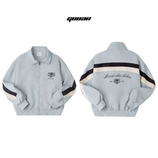 Varsity Bomber Jacket Nam Nữ "Manoir des Arbres" Gooan - Khoác Bomber 2 Lớp, Form Rộng Unisex, Vintage, Màu Xám, Đen, Be