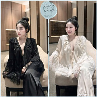 Đồ Ngủ Nữ, Đồ Bộ Tiểu Thư JULY Áo Cột Nơ Tay Loe Phối Ren Xinh Xắn Chất Lụa Latin Mềm Mịn  Freesize